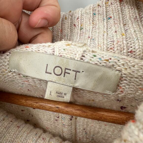 LOFT Cream Speckled Turtleneck Poncho Sweater // L - Picture 7 of 10